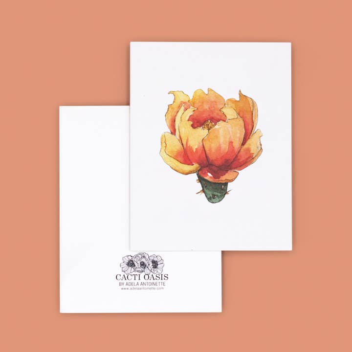 Cacti Oasis© - Wholesale Everyday Greeting Card - Prickly Pear Cactus Floral Greeting Card - Yellow1