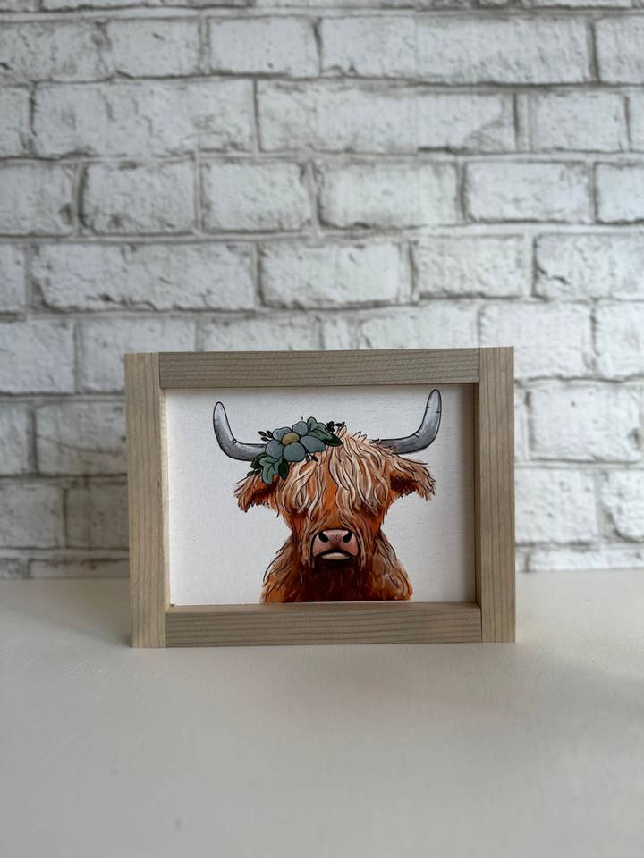 Highland Cow / Wood Framed Print for wholesale by Averie Lane