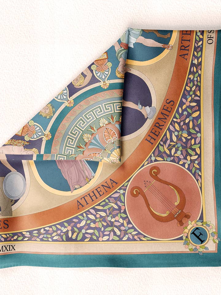 Foulard in seta 100% premium Gli Dei dell'Olimpo 70*70 CM per la vendita all'ingrosso da parte di Fetolia