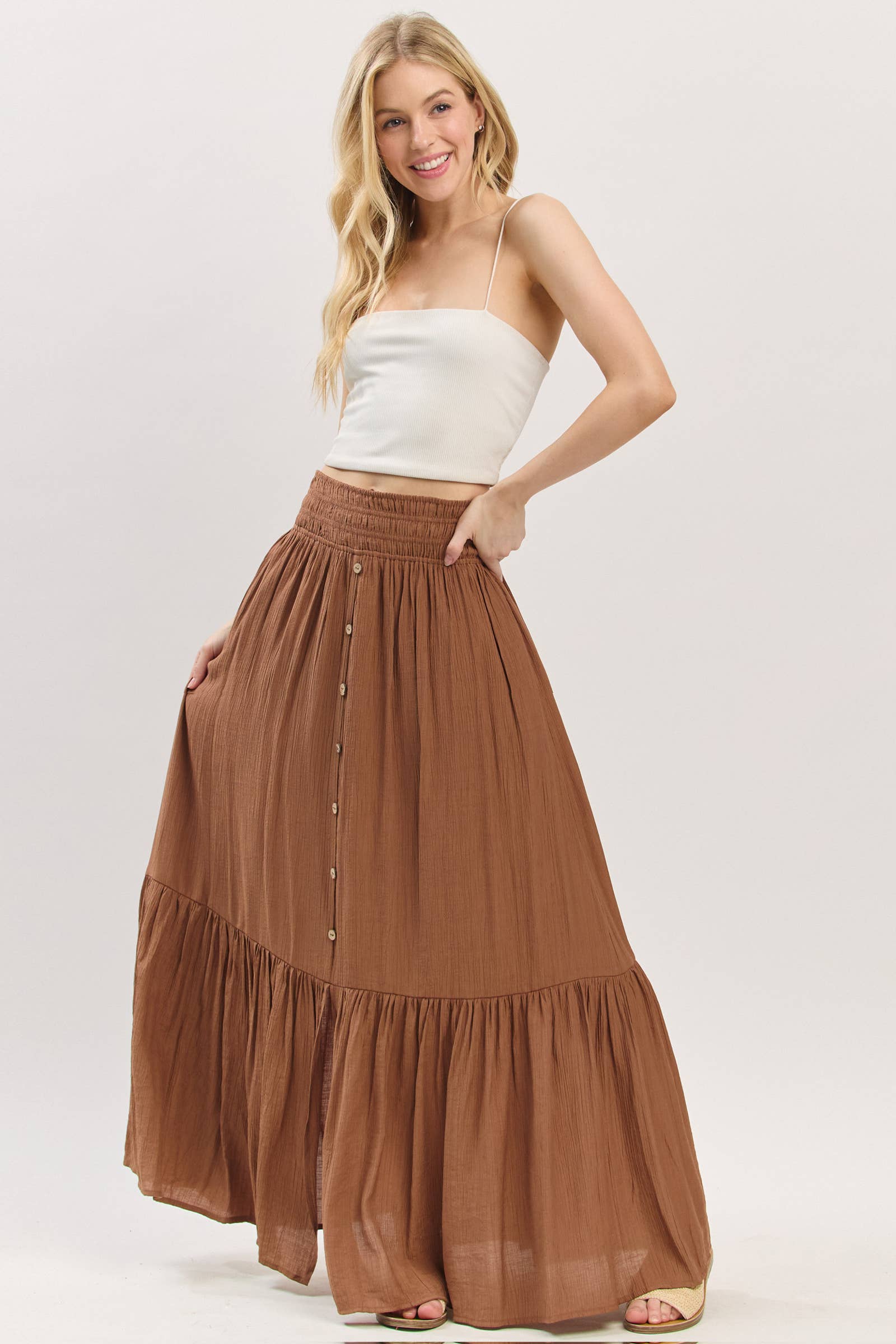 Final Touch - Wholesale Skirt - Women's - Tiered Center Slit Maxi Skirt - VS3399A15