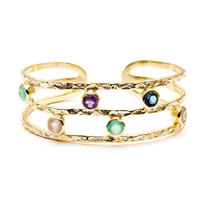 Venus Gemstone Bangle with Rose Quartz, Amethyst, Iolite and Pariba Onyx for wholesale by AZUNI London