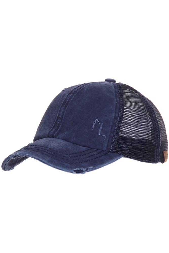 Hana - Wholesale Ponytail Cap - Women's - CC Distressed Ponytail Messy Bun Cap17