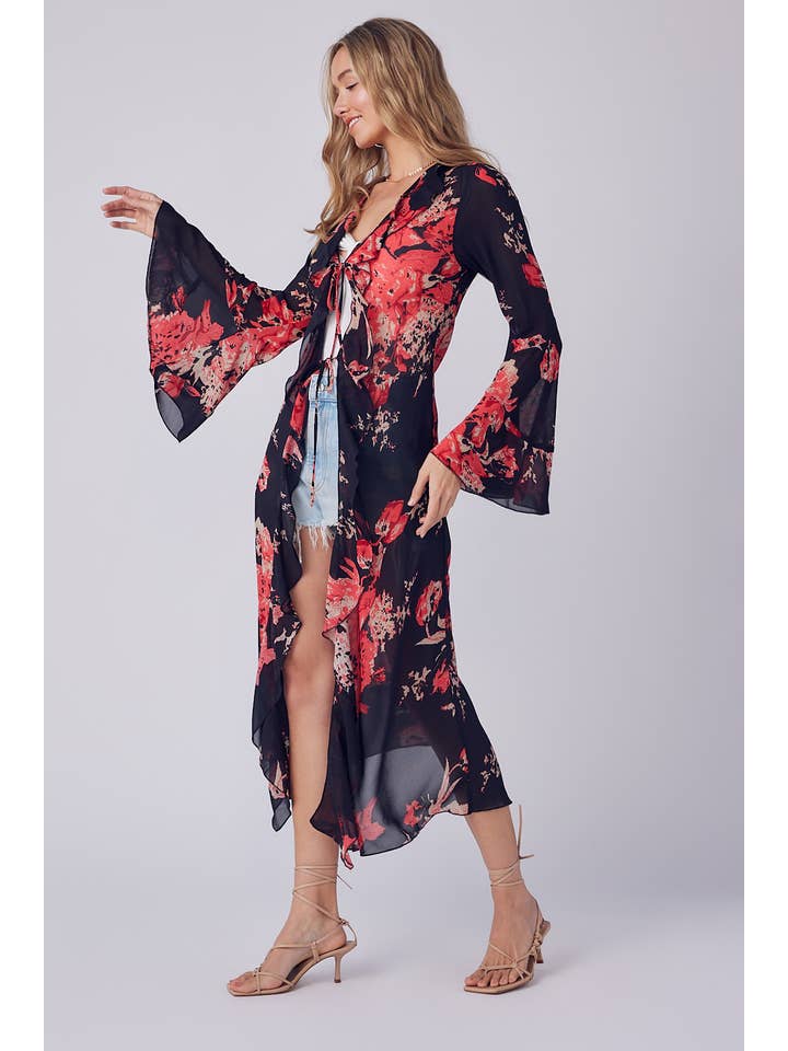 Bluivy - Wholesale Kimono - Women's - FLORAL PRINT RUFFLE KIMONO2
