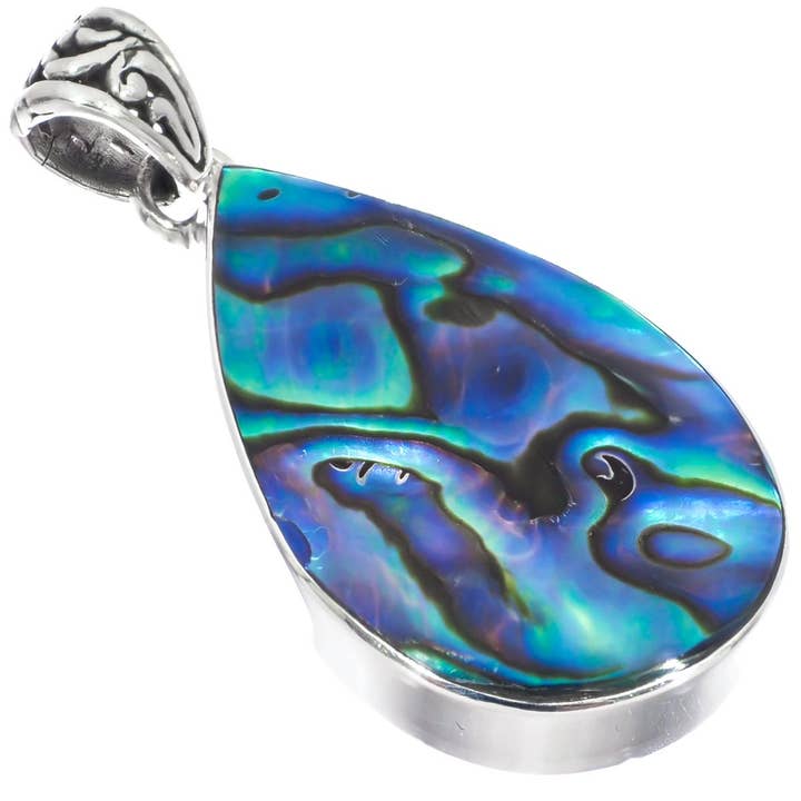 925 sterling zilveren weelderige traanvormige paua abalone schelp sterling hanger, 4,1 cm voor wholesale door FifiRose
