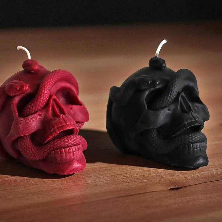 Skull with Snake Pillar Candle for wholesale by Agaboo Candle