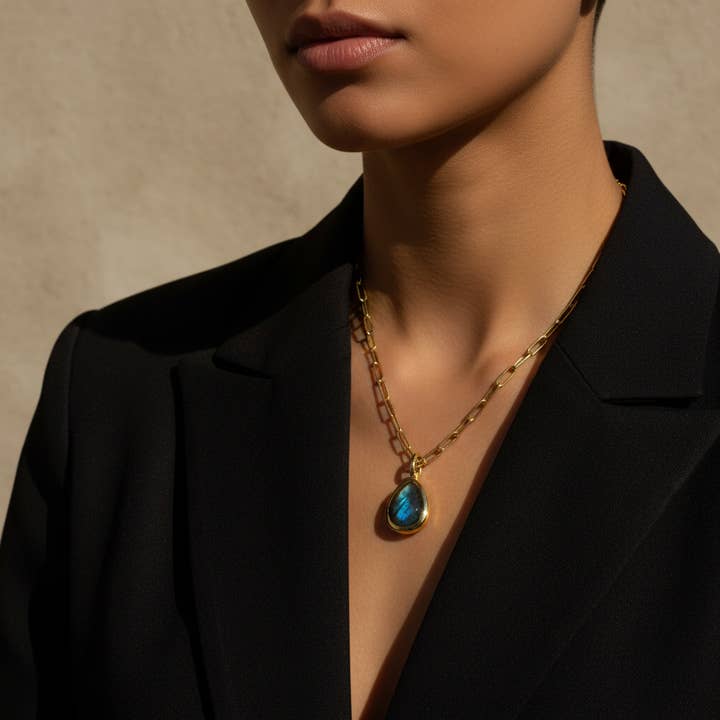 Labradorite Link Chain 18k Gold Plated Waterproof for wholesale by Gold Lunar