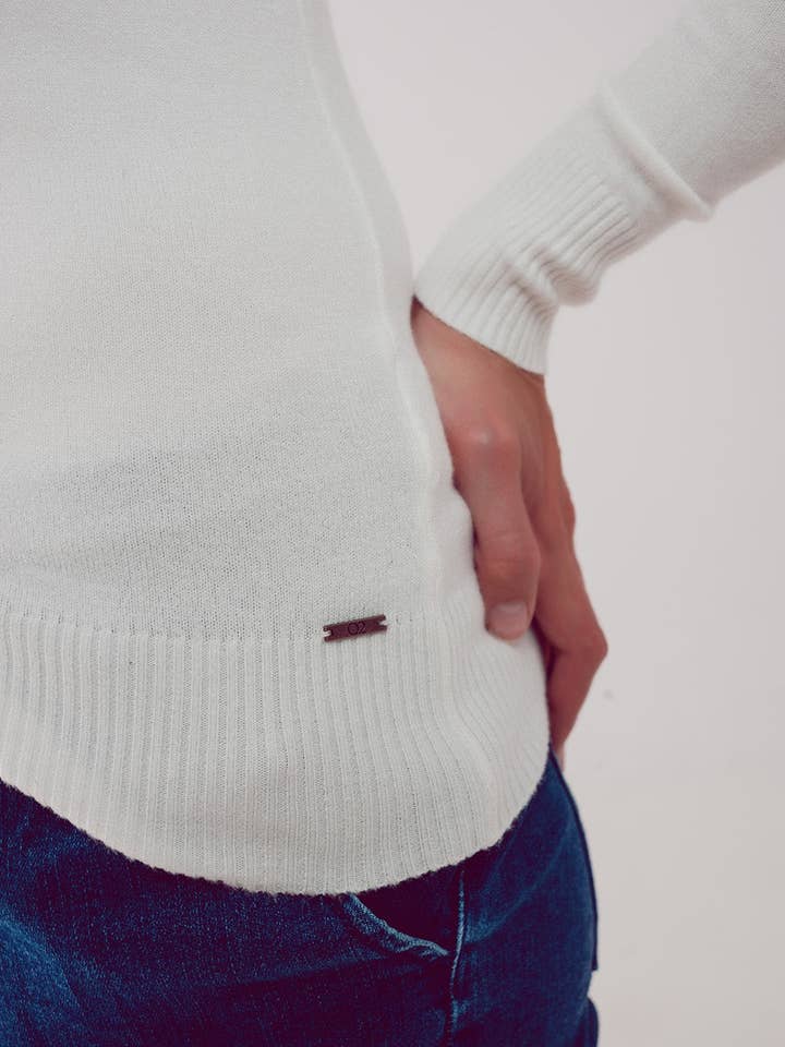 White Fine knit high neck jumper in cream for wholesale on Faire5