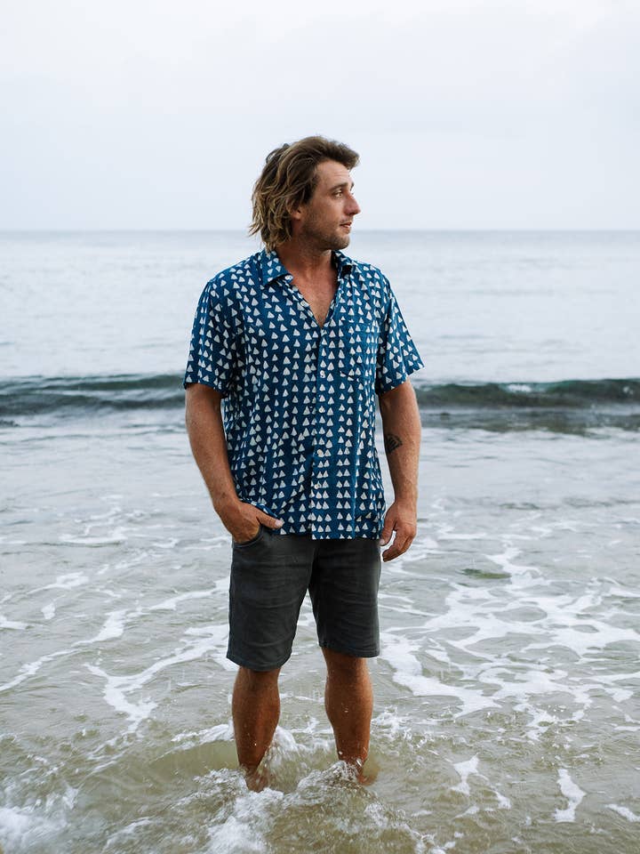 Guava Lane - Wholesale Button Down Shirt - Men's - Mens Short Sleeve Button Down - Indigo Delta1