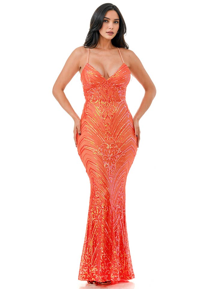 Lovesome - Vendita all'ingrosso Abito da sera - Donna - CD30602: ABITO SIRENA CON SCOLLO A V E PAILLETTES