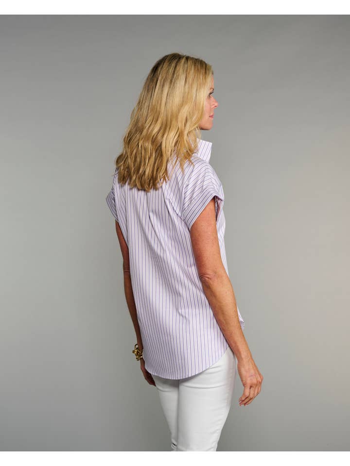 Morado La Blusa de Liga con Mangas Cap en Dúo de Rayas Lavanda de venta al por mayor en Faire4