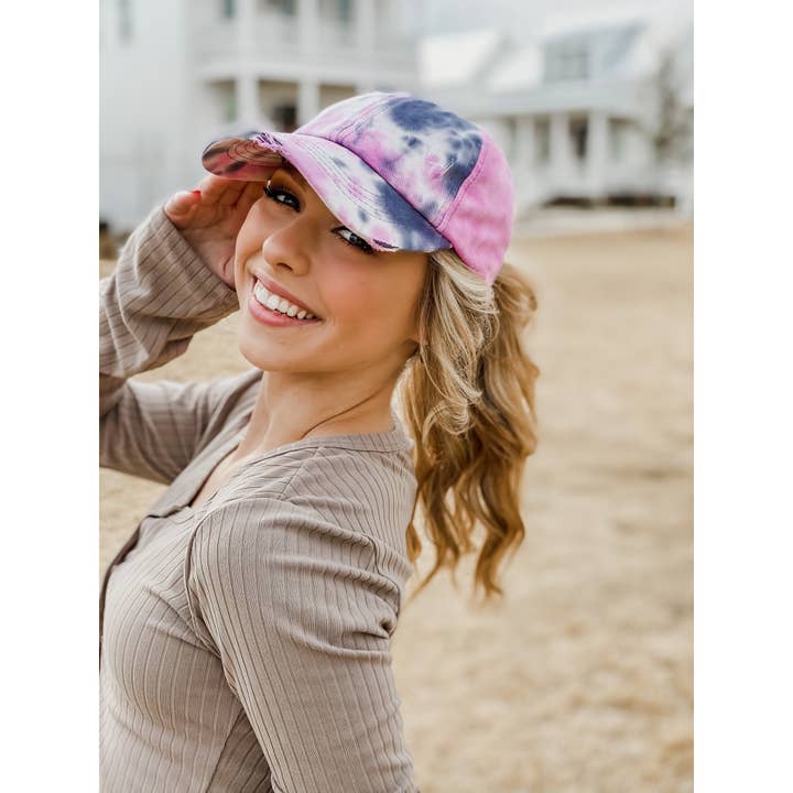 C.C Beanie - Wholesale Ponytail Cap - Women's - Tie Dye Criss-Cross High Ponytail CC Ball Cap BT791