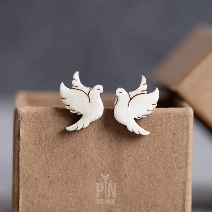 PinTonik - Wholesale Stud/Post Earrings - White Dove Stud Earrings for Religious Occasions4