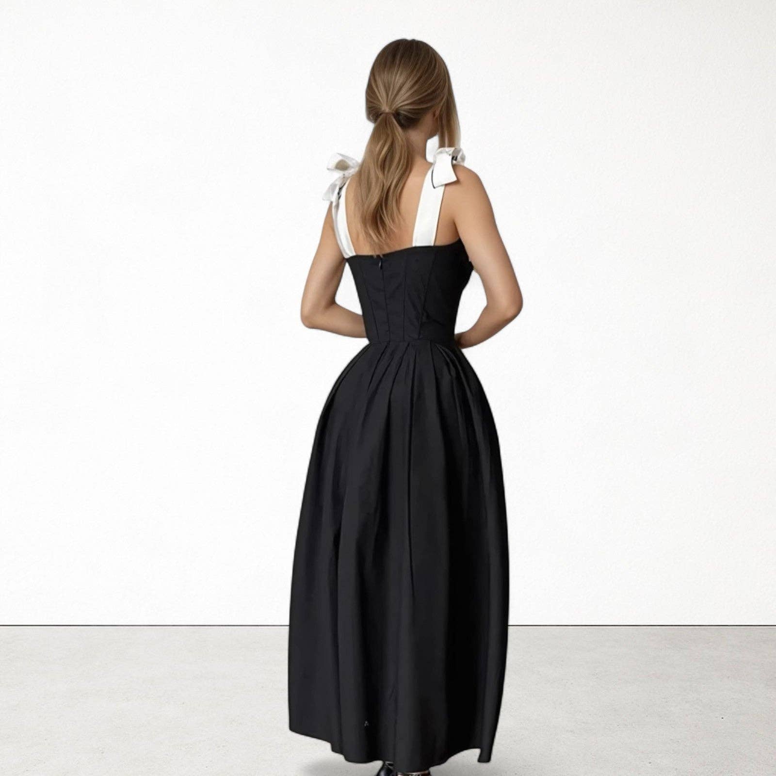 London Atelier Byproduct – wholesale Dress – Women's – Black Corset Dress With Contrasting Trap Ties7