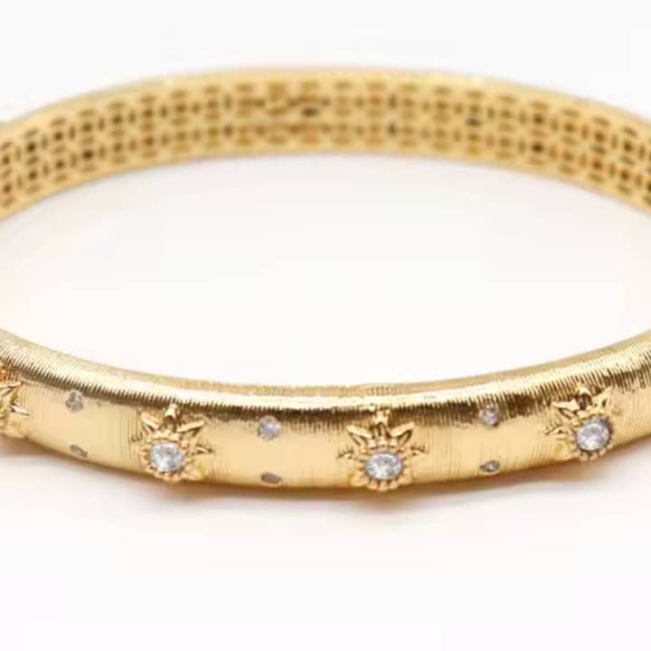 HoopLa - Wholesale Cuff bracelet - Opera Bracelet the Marci Open Hinge CZ Wrap 18K Gold Bangle4