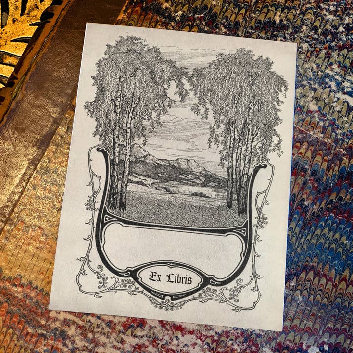 Mountain View, Gummed Paper Ex-Libris Bookplates for wholesale by Ebon et Noir LLC