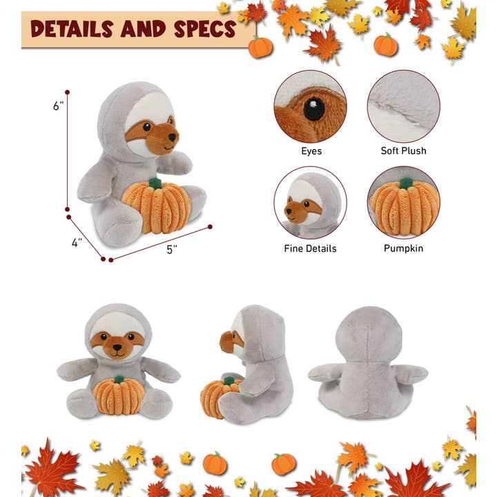 Cota Global – Großhandel Kuschel-/Plüschtier – Kind & Baby – Plüschkürbis - 6" Plüsch - Faultier2