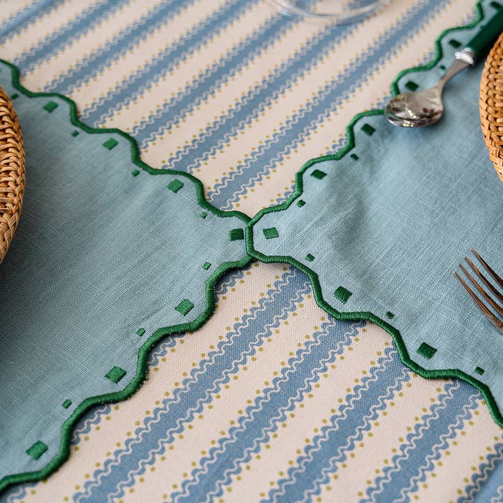 Mariaida Home - Wholesale Dinner & Cloth Napkin - Individual Porto, Blue with Green2