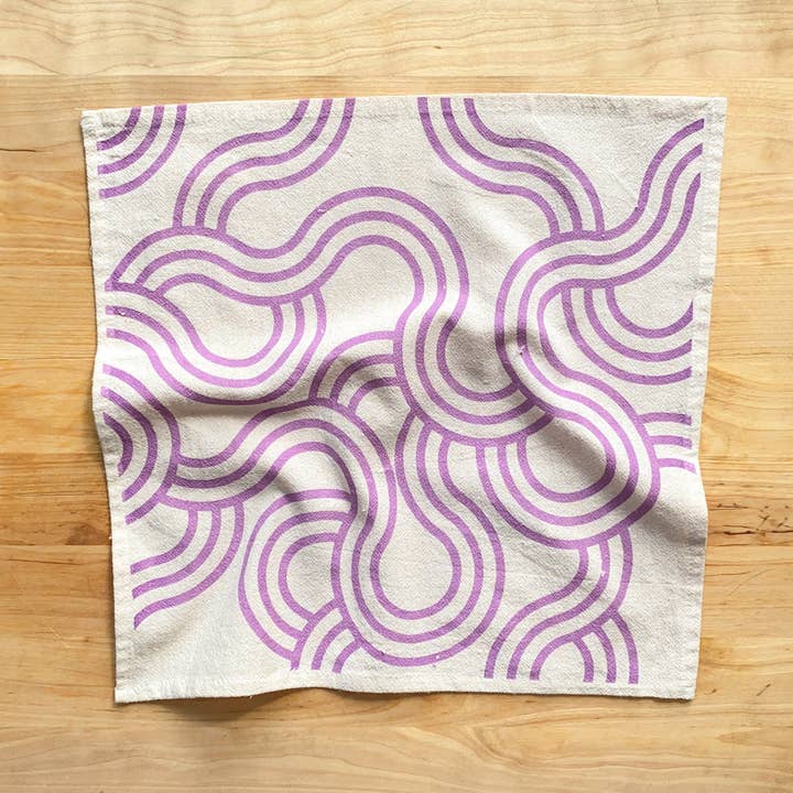 Bright Beige - Wholesale Dinner & Cloth Napkin - Warm Winding Loops, Hand Printed Cotton Napkins, Set of 44