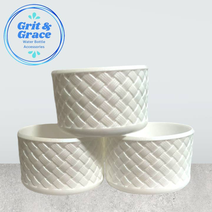 Basketweave Pearlescent Pearl White Boot for wholesale by Grit & Grace Water Bottle Accessories