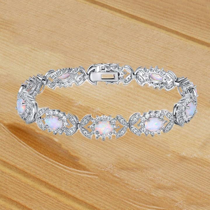 Riakoob - Wholesale Beaded Bracelet - White Oceanic Opal Butterfly Bracelet in 14K White Gold ITAL