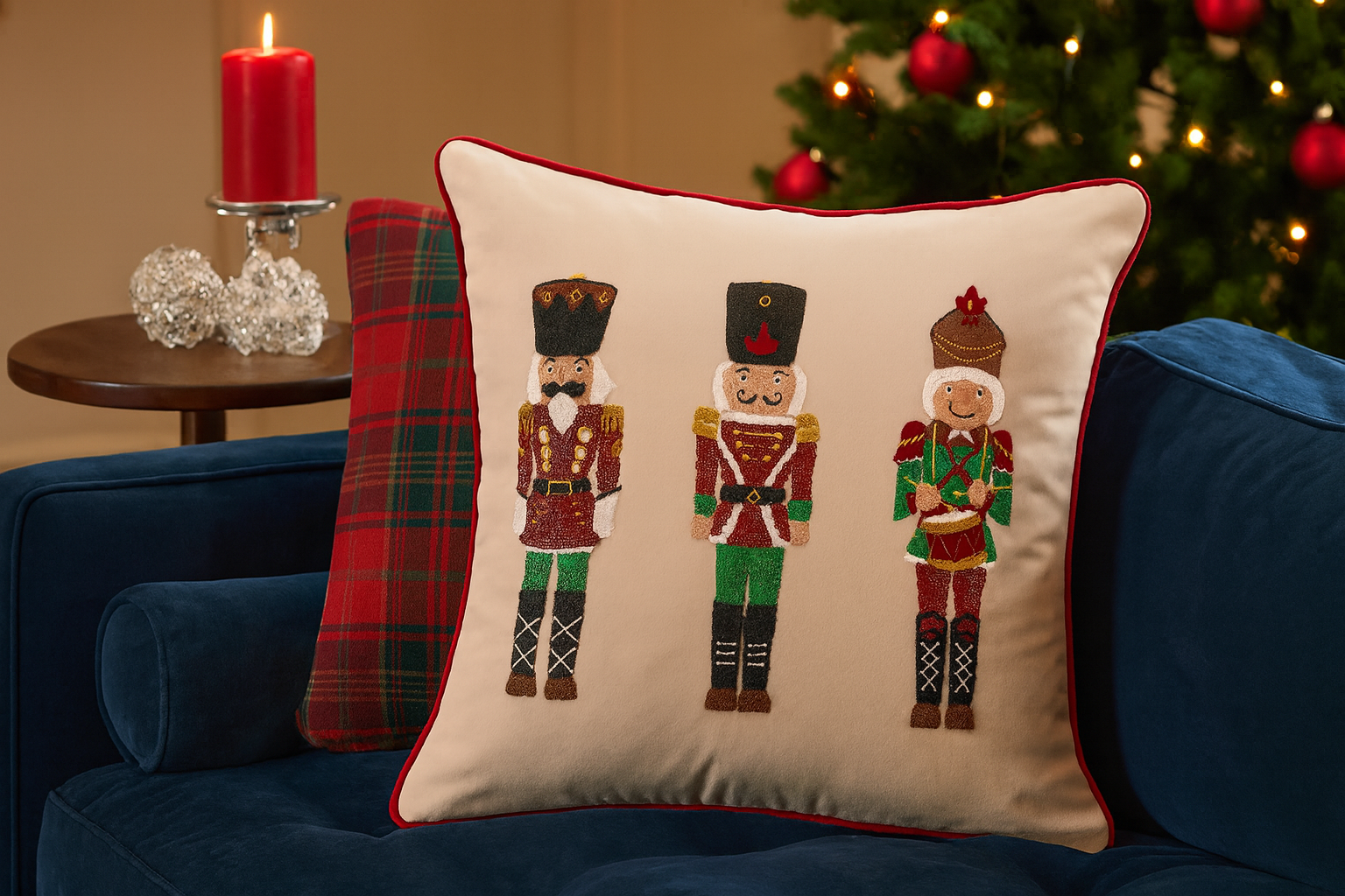 Fennco Styles – Engroshandel Pyntepude – Fløjlspudebetræk med elfenbensbroderede nøddeknækkere, 18"2