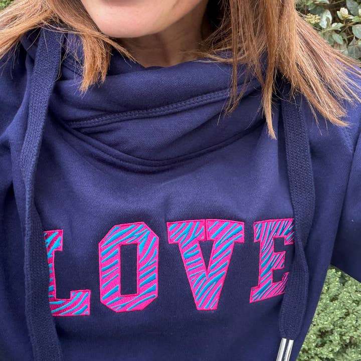 Embroidered Animal Print Love Cowl Neck Hoodie for wholesale by Percy and Nell Retail Limited