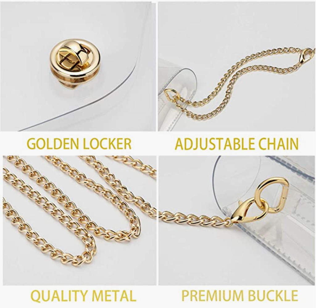 Mavi Bandz – wholesale Crossbody bag – Women's – Clear Crossbody Stadium Concert Purse Gold Adjustable Chain6