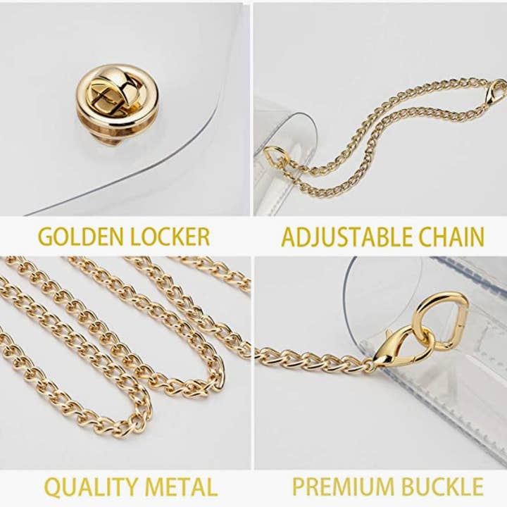 Mavi Bandz - Wholesale Crossbody bag – Women's - Clear Crossbody Stadium Concert Purse Gold Adjustable Chain6