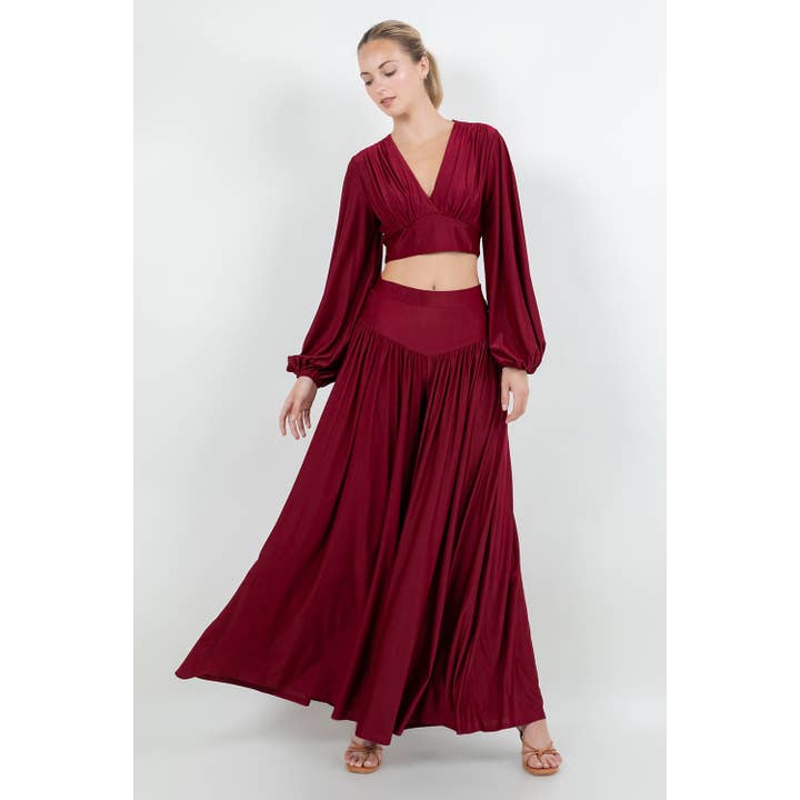 ENSEMBLE HAUT À MANCHES LONGUES COL EN V ET JUPE LONGUE pour la vente par omgstyles