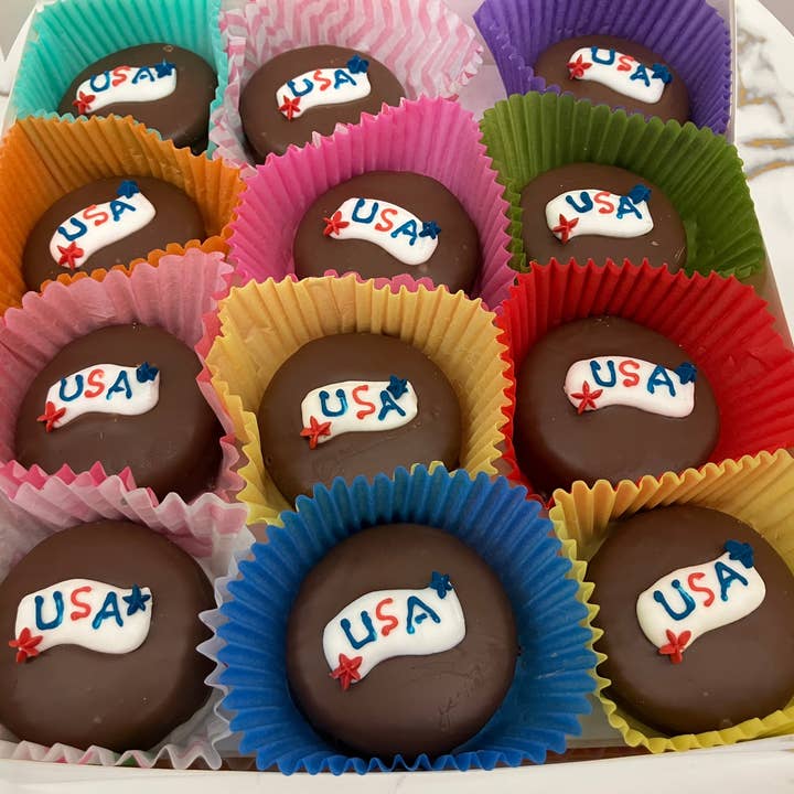 Patriot USA Banner Oreo's 24 per box for wholesale by Bear Creek Candy Kitchen