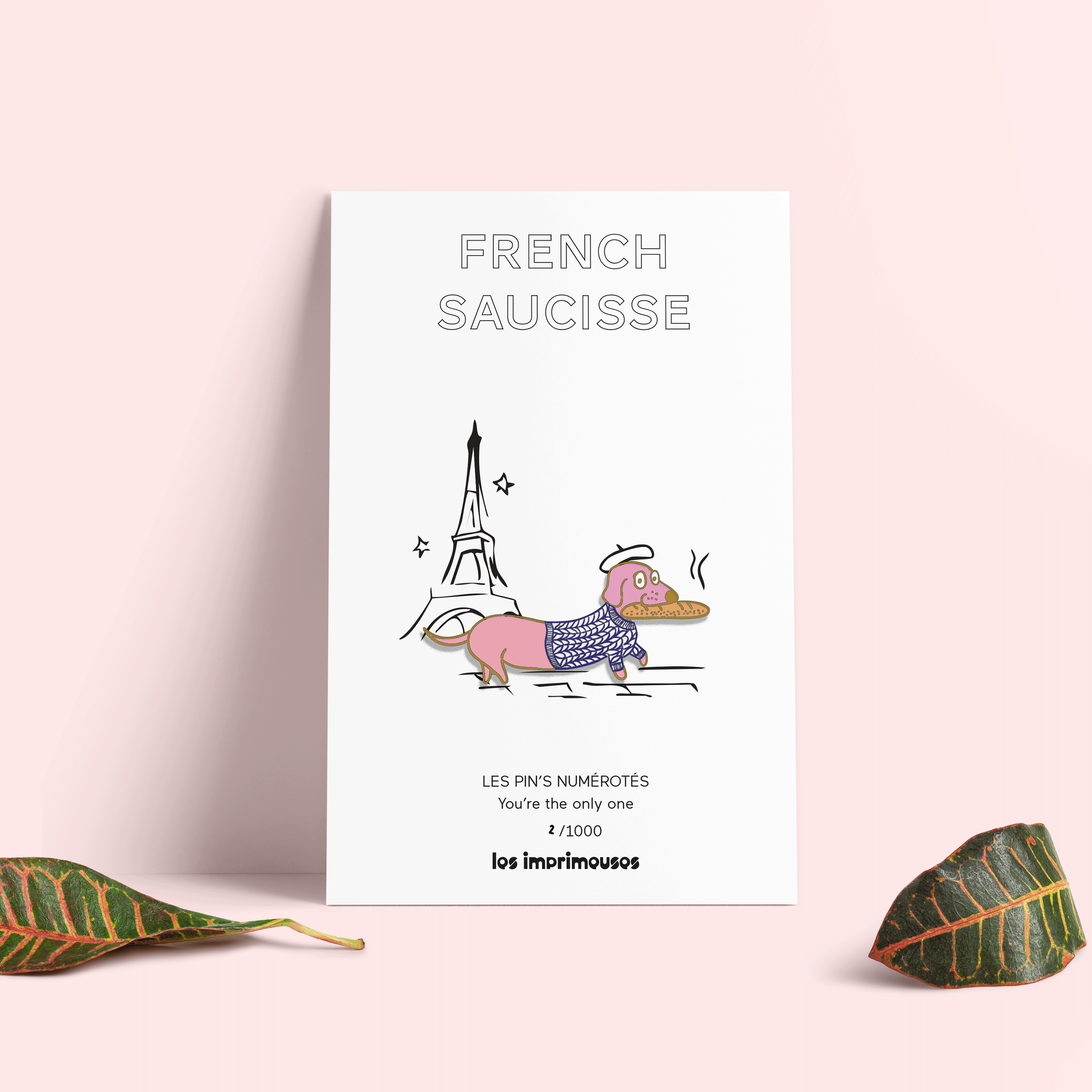 LES IMPRIMEUSES - Venta al por mayor Botón/prendedor - Pin's Salchicha Francesa - Teckel Parisino con Baguette y Jersey de Punto1