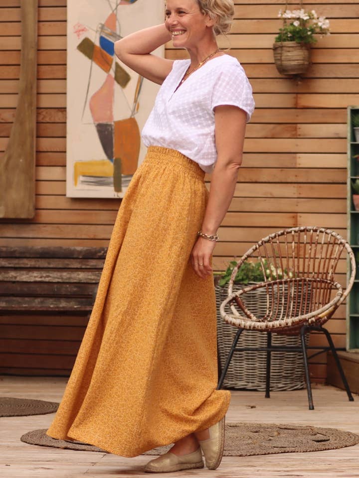 Saia Tao de algodão gaze dupla com flores Saint-Malo por atacado de Quintessence