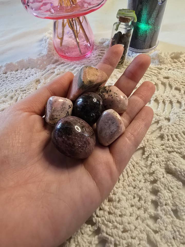 Rhodonite Tumble for wholesale by Chaotic Crystal Chick Co.