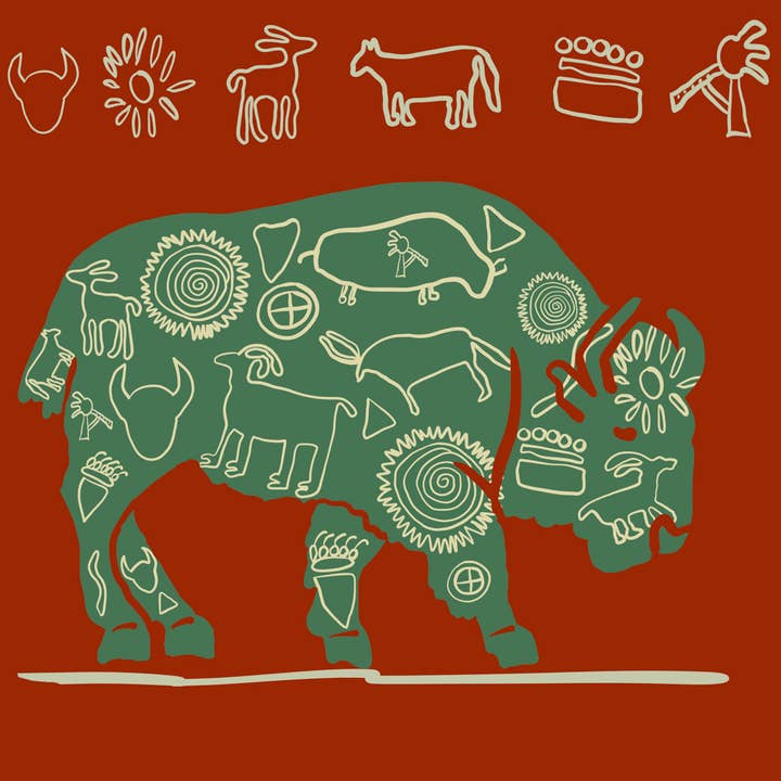 Fine Art Giclee Print-Red Bison & Petroglyphs Silhouette for wholesale by Natalie’s Art