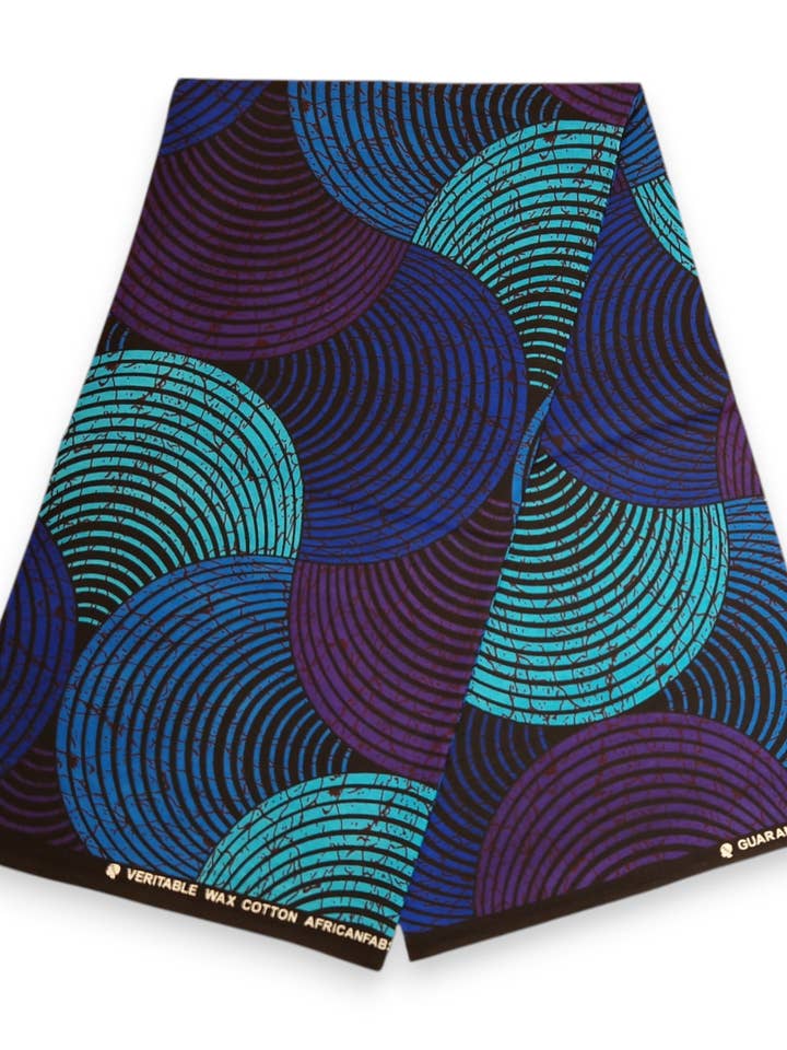 6 Yards - Afrikanischer Druckstoff - Blau & Türkis konzentrisches Kreisdesign - 100% Baumwolle für den Großhandel von AfricanFabs