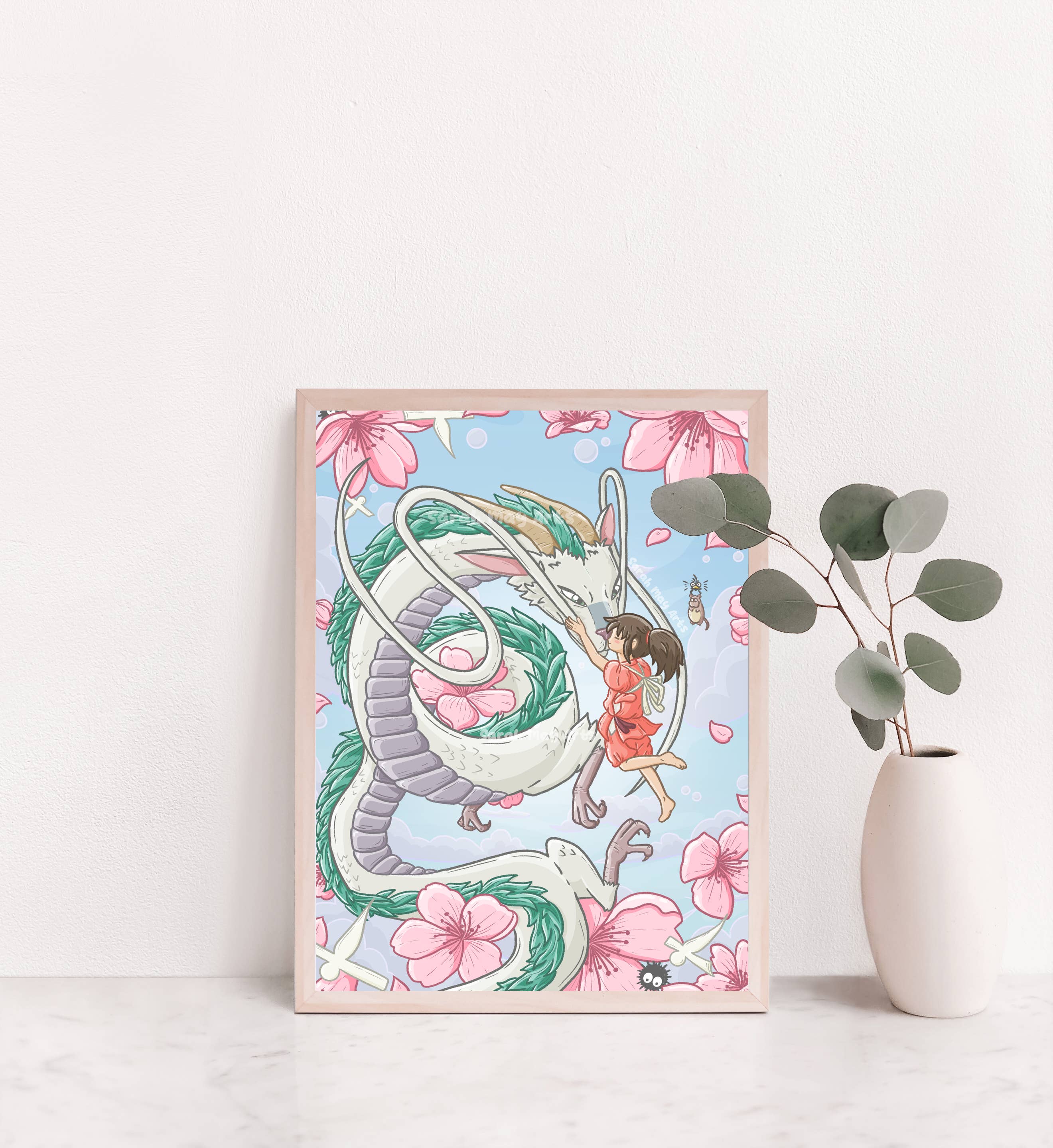 Sarah May Arts - Wholesale Art Print - Spirit Dragon Print | Fine Line Anime Floral Art3