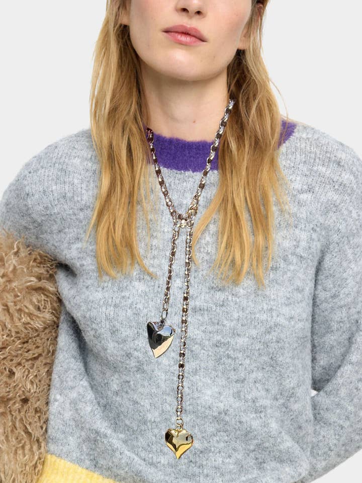 Attachez votre cœur - Lariat cœur gonflé bicolore PVD pour la vente par HoopLa