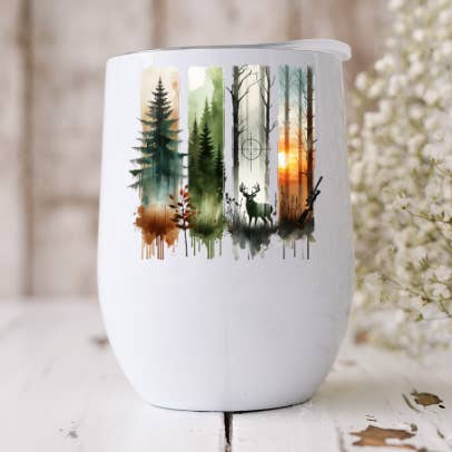 Deer Hunting Brushstrokes 12oz Wine Tumbler for wholesale by Dogwood Graphics & Design
