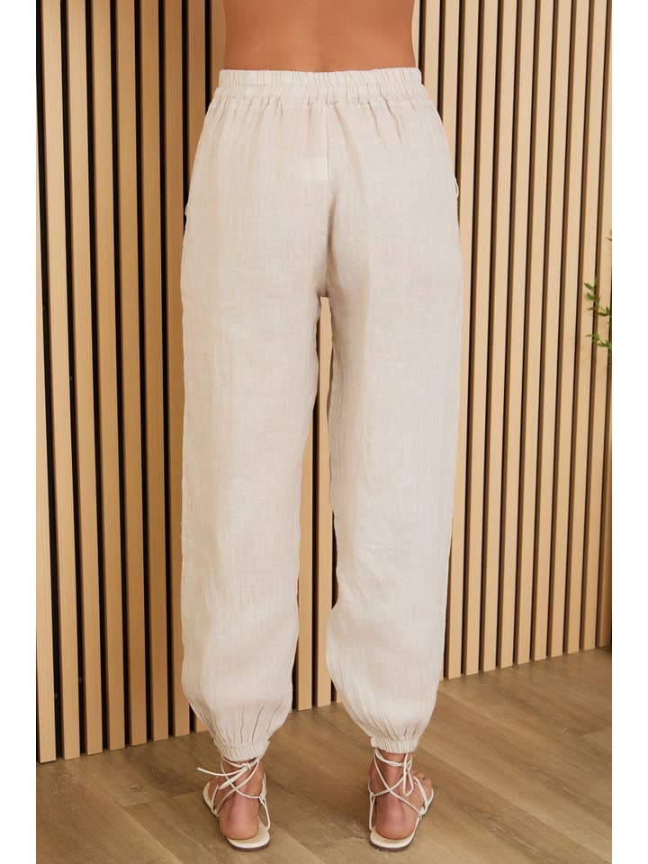 MILIO MILANO - Wholesale Pants - Women's - ELASTIC WAIST LINEN PANTS W/CUFFED ANKLES (707108/7042)