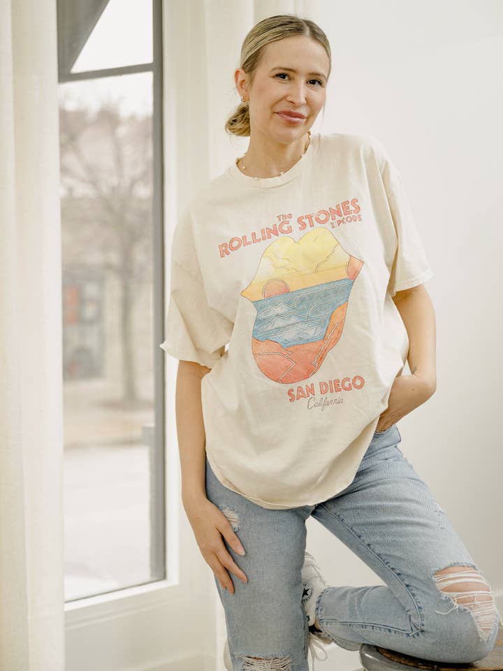 Rolling Stones Zip Code San Diego Off White Thrifted Tee for wholesale by LivyLu