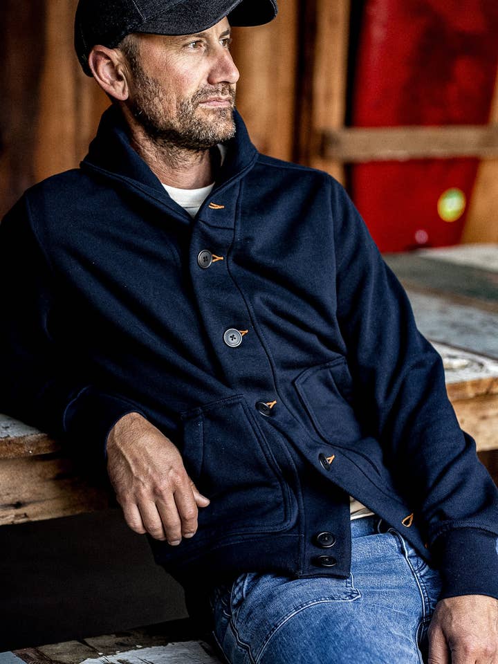 Men's Bodega Shawl Cardigan | 14oz 100% Cotton French Terry - Navy for wholesale on Faire2