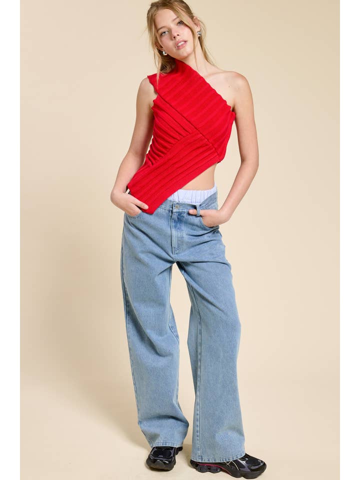 Mimosa - Wholesale Knit Top - Women's - One-Shoulder Asymmetrical Ribbed-Knit Sweater Top10