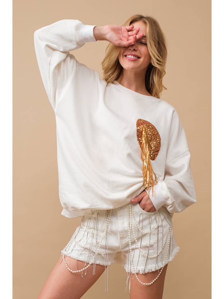 Blue B - Wholesale Sweatshirt - Women's - 34253T - Fleece Terry Football Sequin Fringe Sweatshirt10