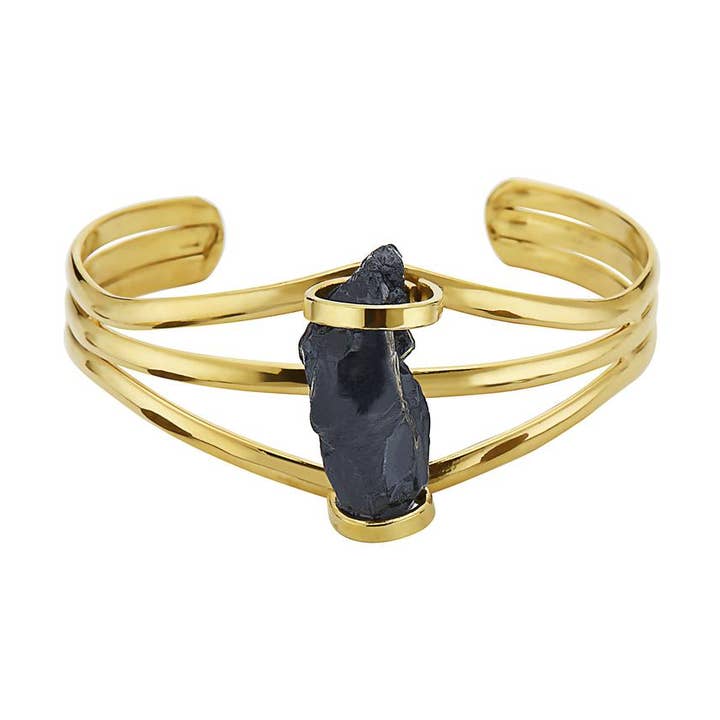 Brazalete de piedra natural negra para venta al por mayor de Jewelry Fiesta