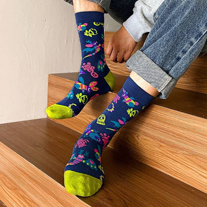 Seamless cotton fun socks. ALEBRIJES for wholesale by KYLIE CRAZY