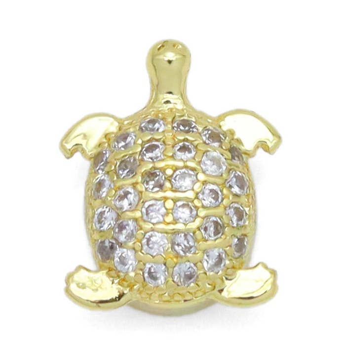 Bonitos abalorios espaciadores con forma de tortuga dorada con circonita cúbica, modelo Sku #N35 para venta al por mayor de BestBeads&Beyond
