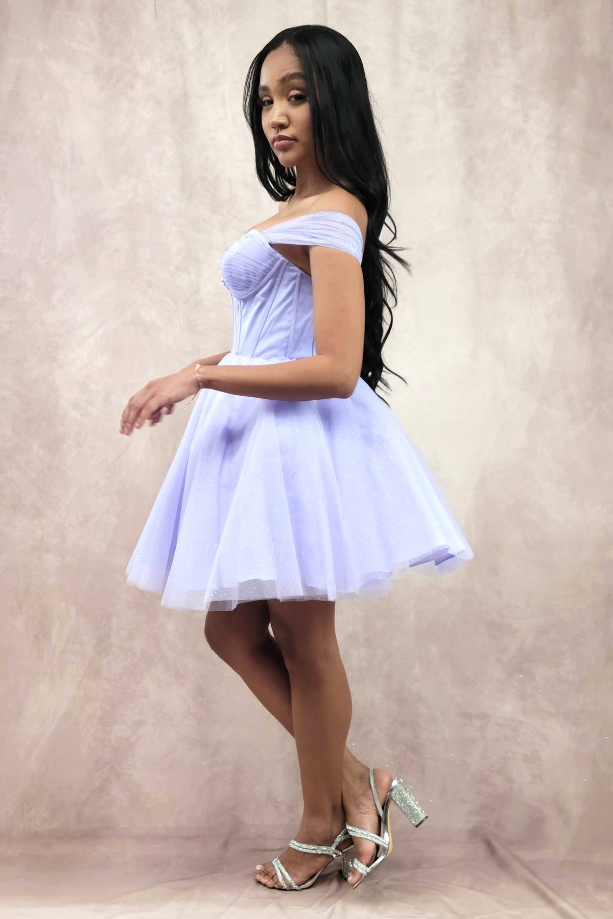 Chicas - Wholesale Dress - Women's - Short Off The Shoulder Tulle Dress With Brooch27