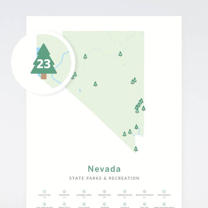 Map of Nevada State Parks | Checklist Print | 12x18" for wholesale by Mappy Paths