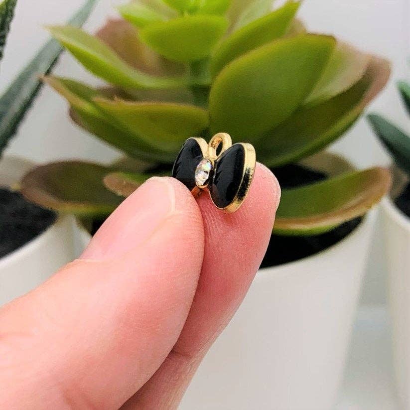 Guerrilla Charm - Wholesale Individual Charm/Pendant - Small Black and Gold Bow Charms with Rhinestone, 9x15mm3