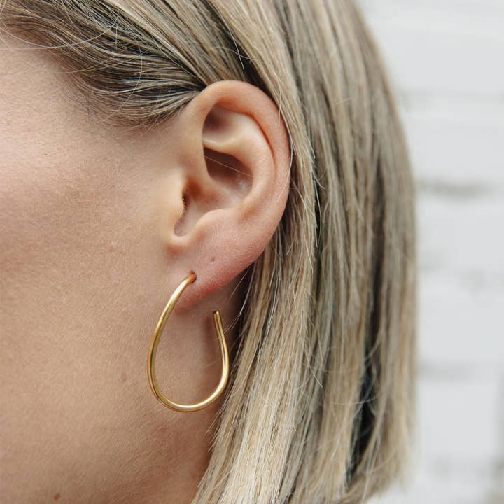 Nordic Muse - Wholesale Hoop Earrings - Gold Oval Fluid Hoop Earrings, Waterproof0